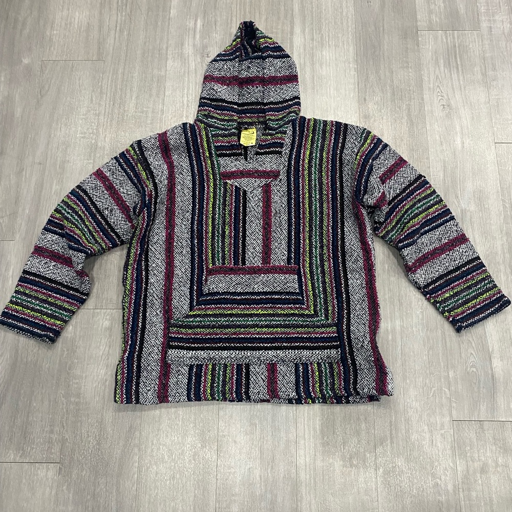 Franks Textiles Baja Hoodie Mexican Blanket Poncho Drug Rug Mexico Womens Large